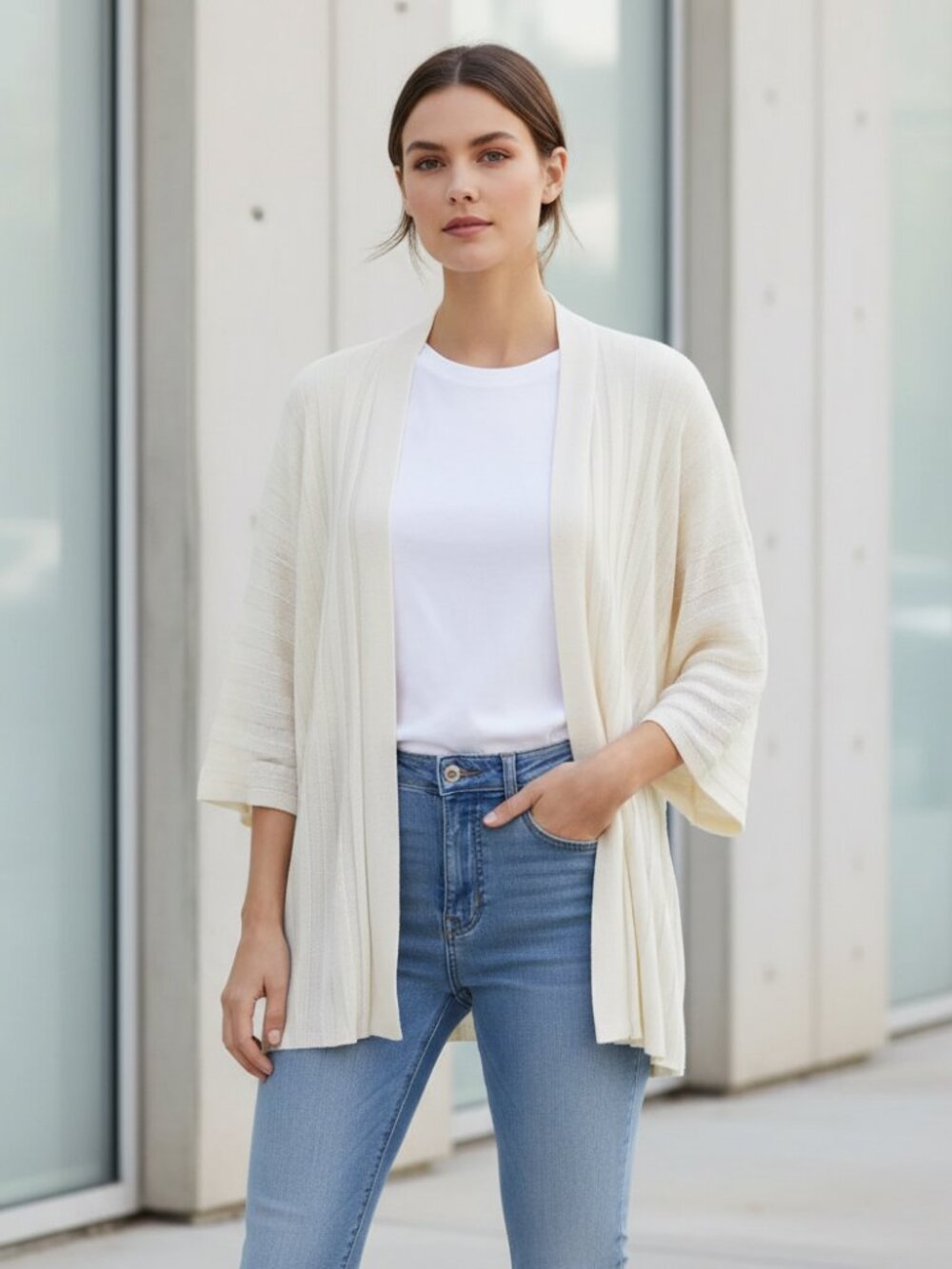 Natura L Cardigan Sweater Cream Lightweight Cottage Quiet Luxury minimalist